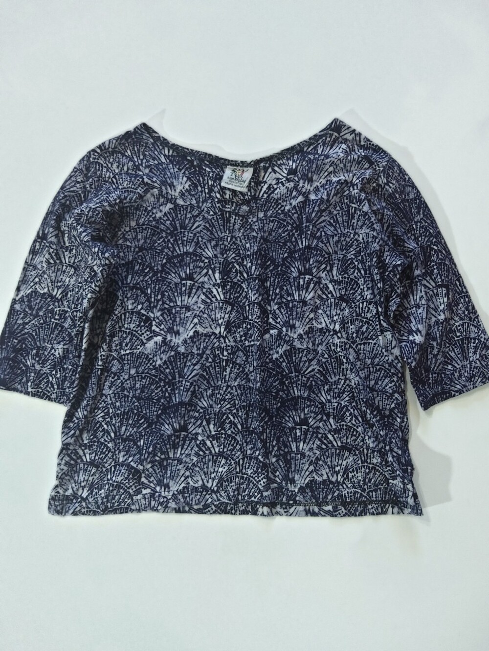 Rum Reggae Popover Top Womens XS Blue White Seashell Print Tropical Resortwear